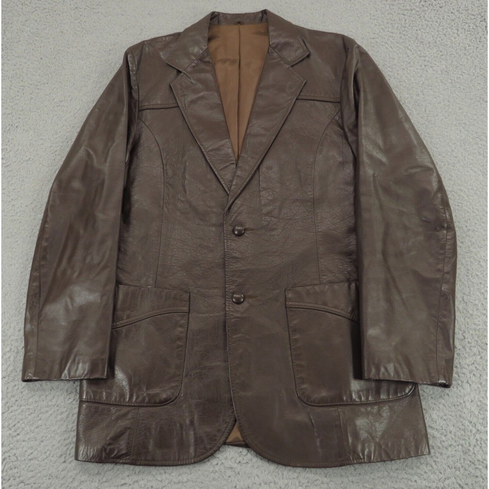 Pioneer Wear Vintage Mens 44L Brown Leather Western Blazer Jacket USA Made